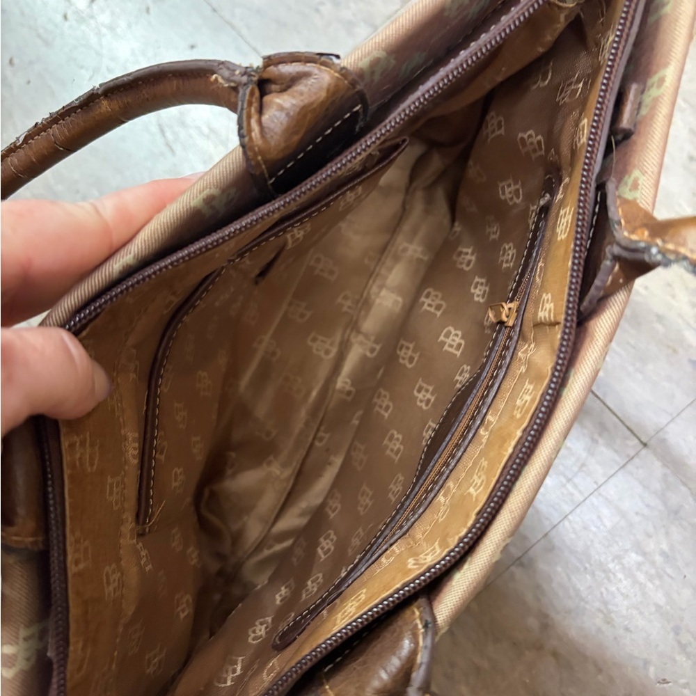 Dooney & Bourke Brown and Cream Monogram Tote with Tassel Detail - Picture 2 of 5